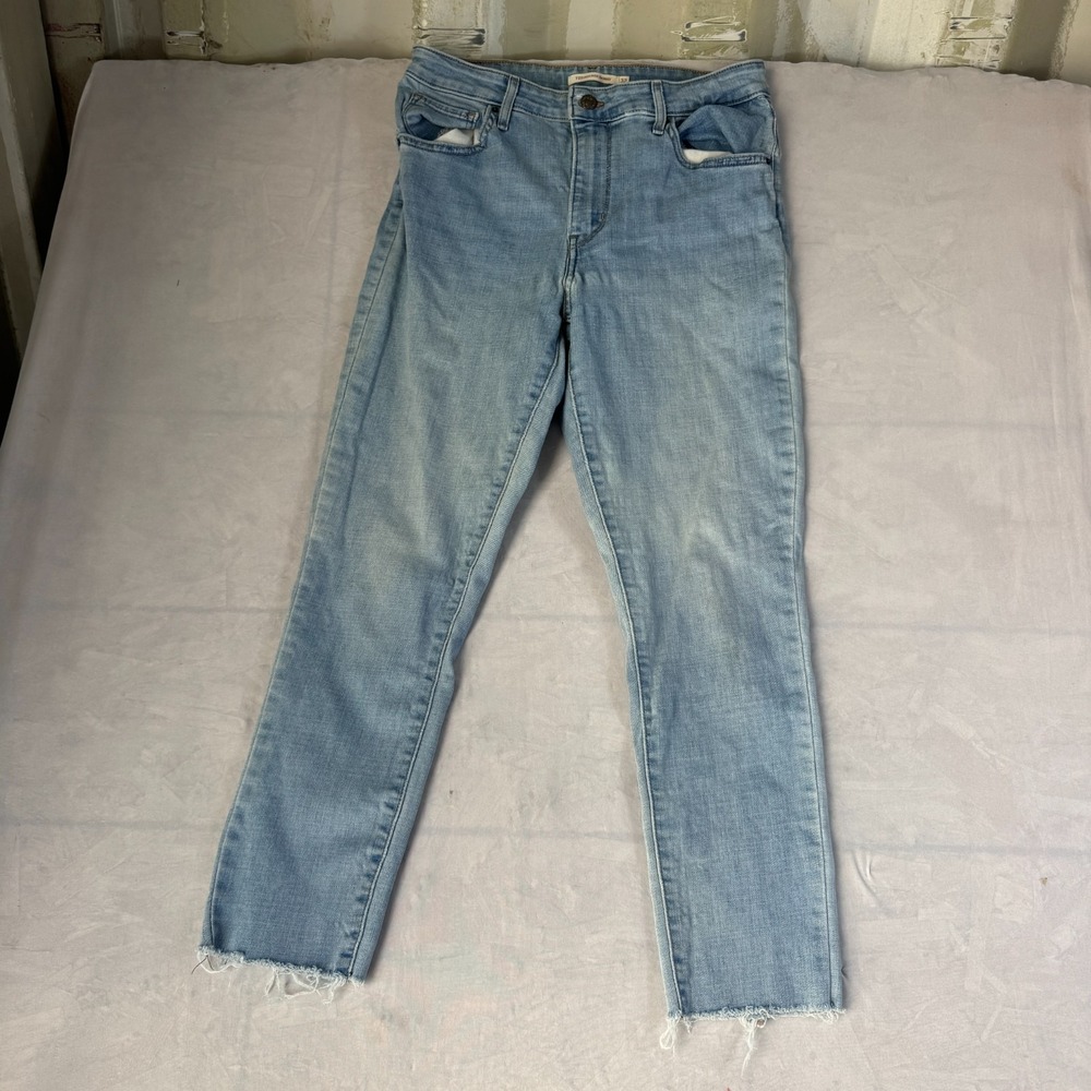 Levi's 721 High Rise Skinny Jeans Womens 32 Blue Denim Cotton Light Wash Raw Hem